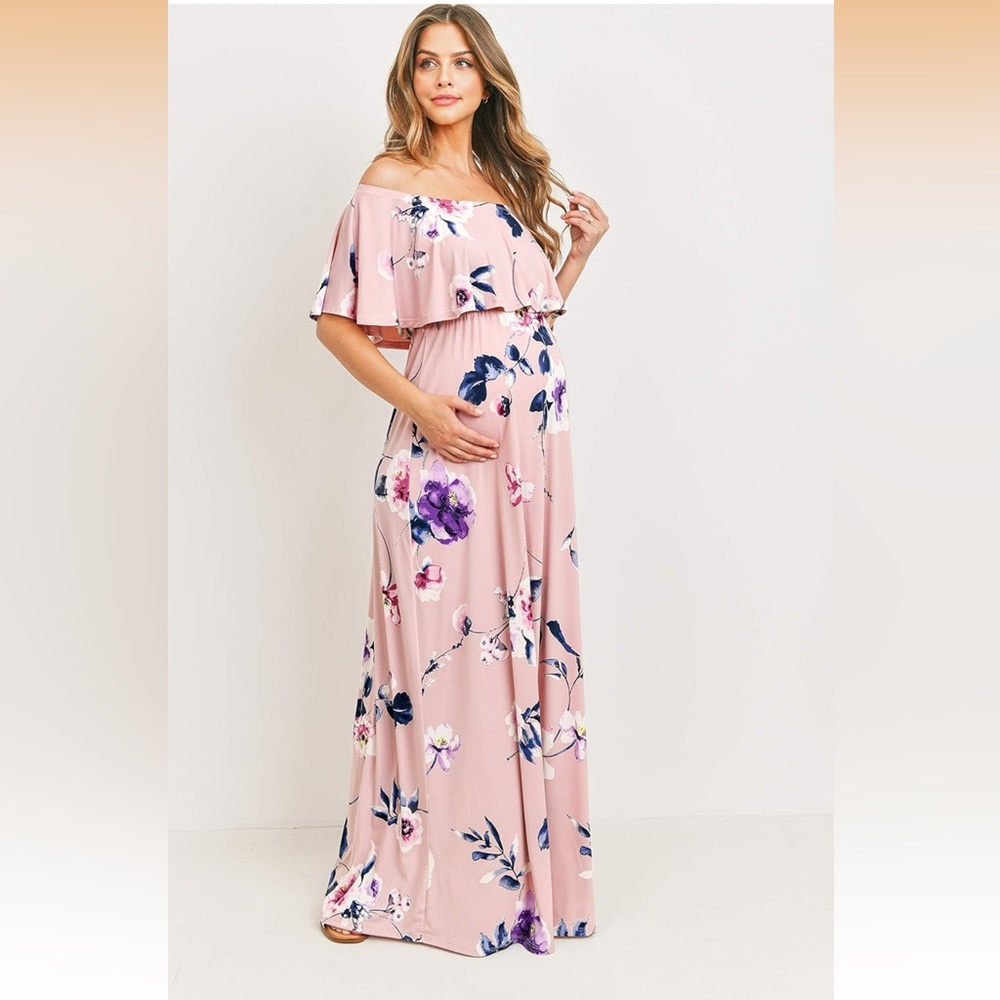 Hello MIZ Pink Floral Off-Shoulder Maxi Dress